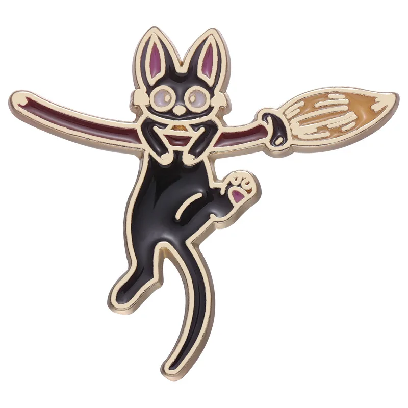carton riding broom cat Pins Anime Love Enamel Brooch Clothes Backpack Lapel Hat Badges Fashion Jewelry Accessories For Friends