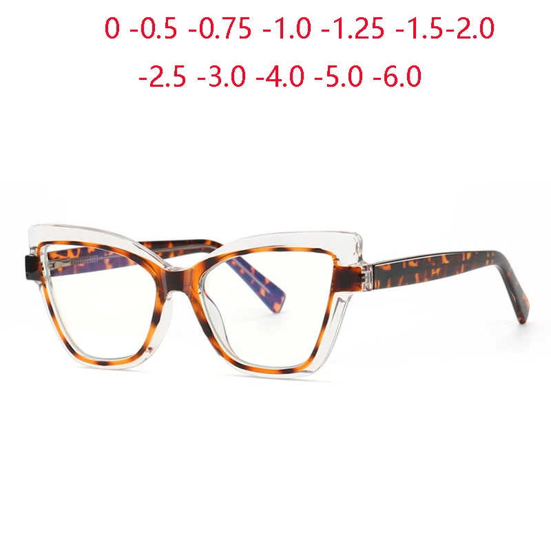 

0 -0.5 -0.75 To -6 Leopard Frame Cat Eye Nearsighted Glasses For Women Spring Hinge TR90 Shortsighted Prescription Glasses Women