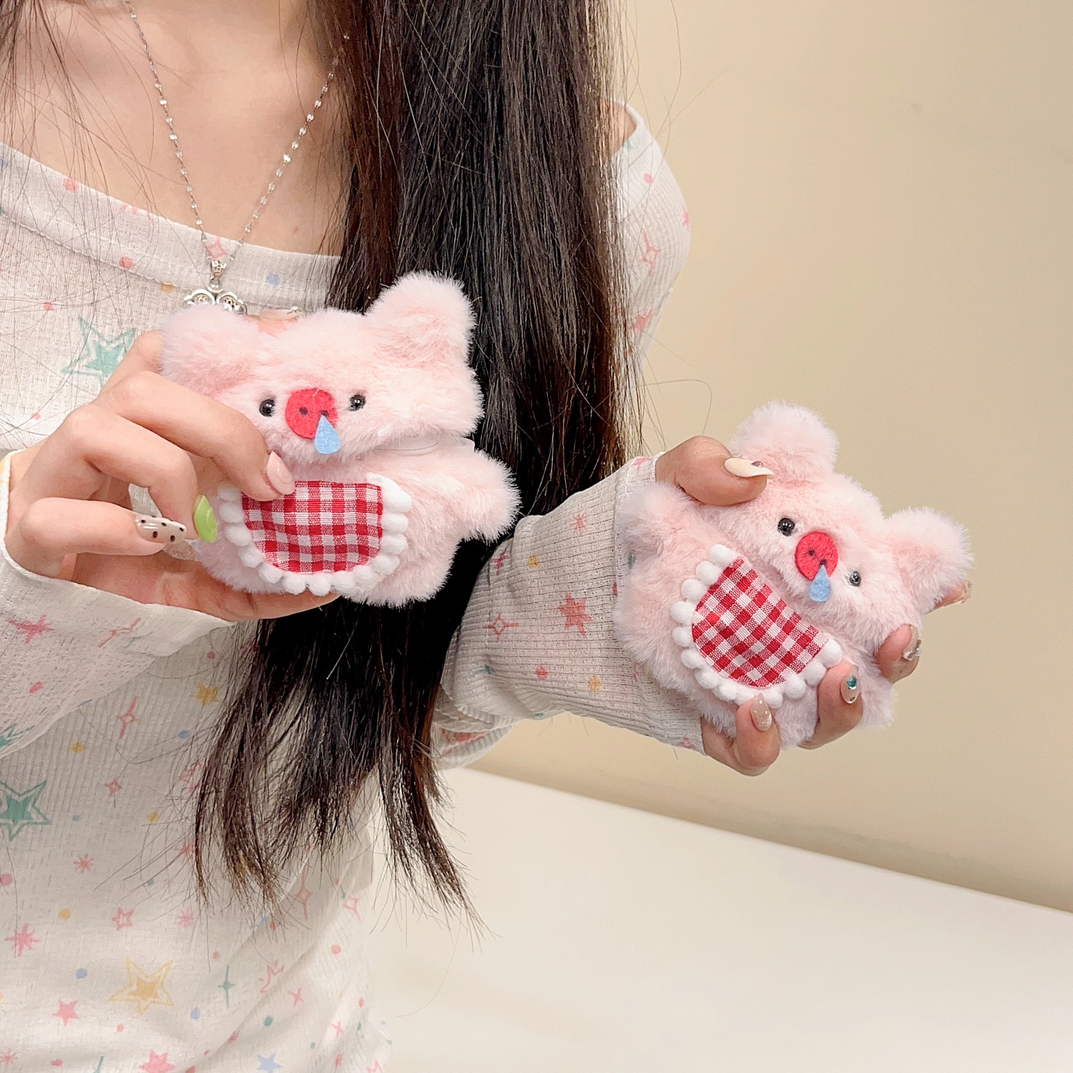 Cute Plush Apron pig Earphone Case for Apple Airpods Pro 2 Airpods Pro 4 3 2 1 Generation Protective Cover Fluffy Lovely Doll