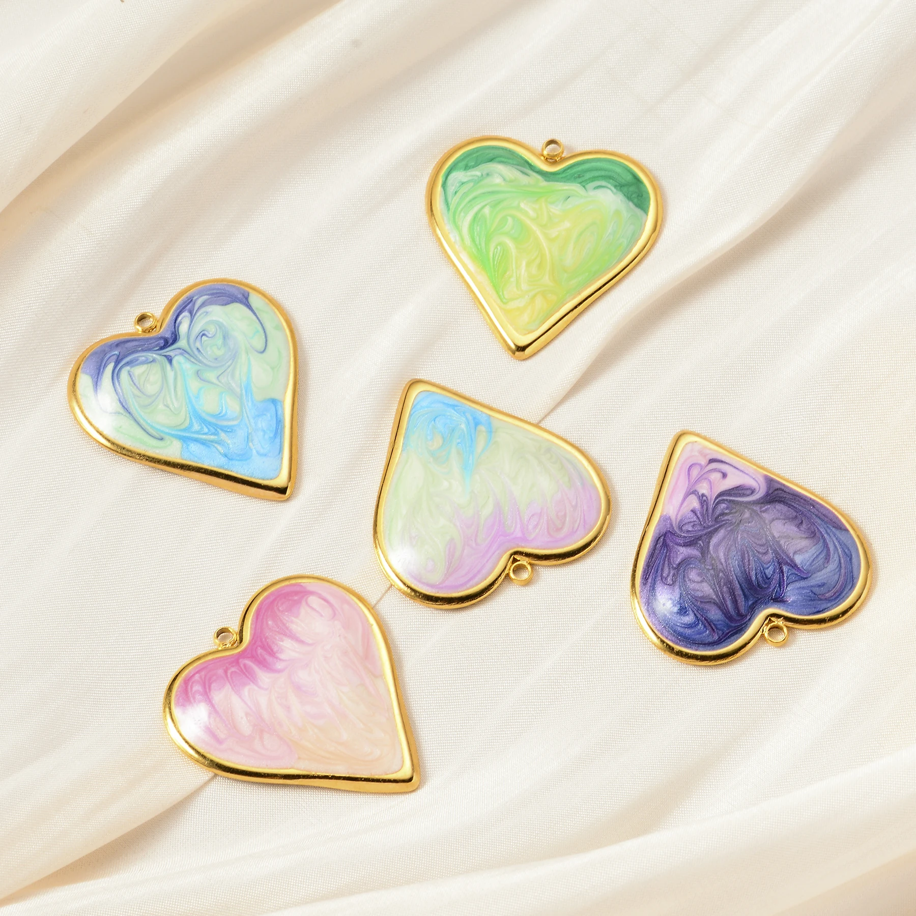 3Pcs Stainless Steel Colorful Enamel Heart Charms Round Pendants for DIY Jewelry Boho Necklaces Bracelets Earrings Making