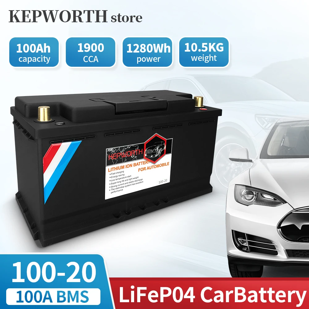 

100-20 12V LiFePO4 Car Battery 100Ah 1900CCA Deep Cycles Automotive Replacement Batteries for Start-stop Vehicle Passenger Car