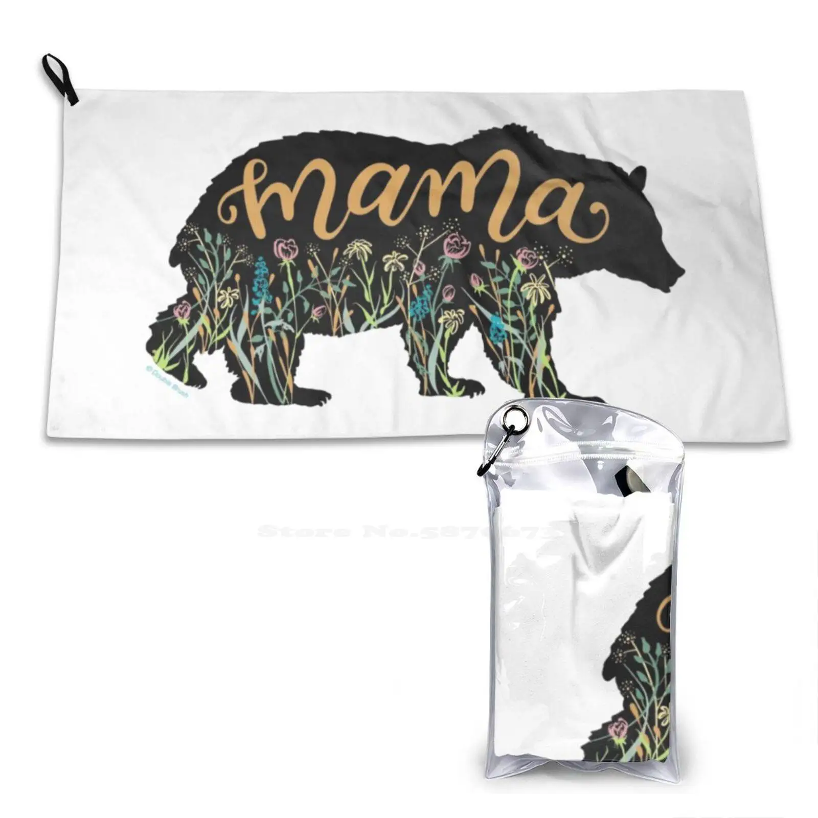 Mama Bear With Wildflowers Hand Lettered Illustration Beach Towels Quick-Drying Sports Towels Mama Bear Sweater Mama Bear Stuff