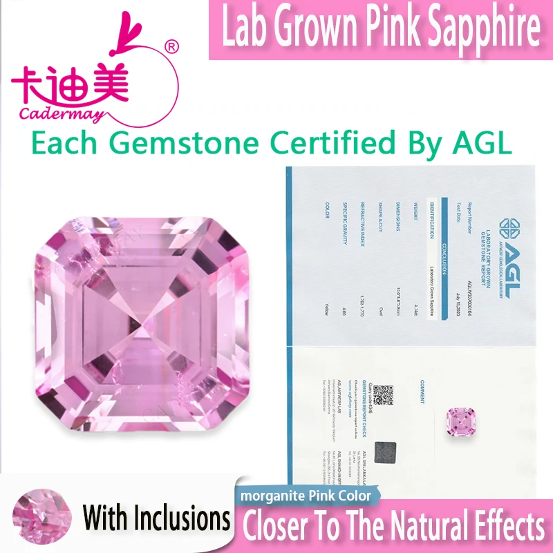 

CADERMAY AGL Сертификат, выращенный в лаборатории розовый сапфир, свободный камень, кольцо восьмиугольной формы, сделай сам, изысканные ювелирные изделия, драгоценные камни