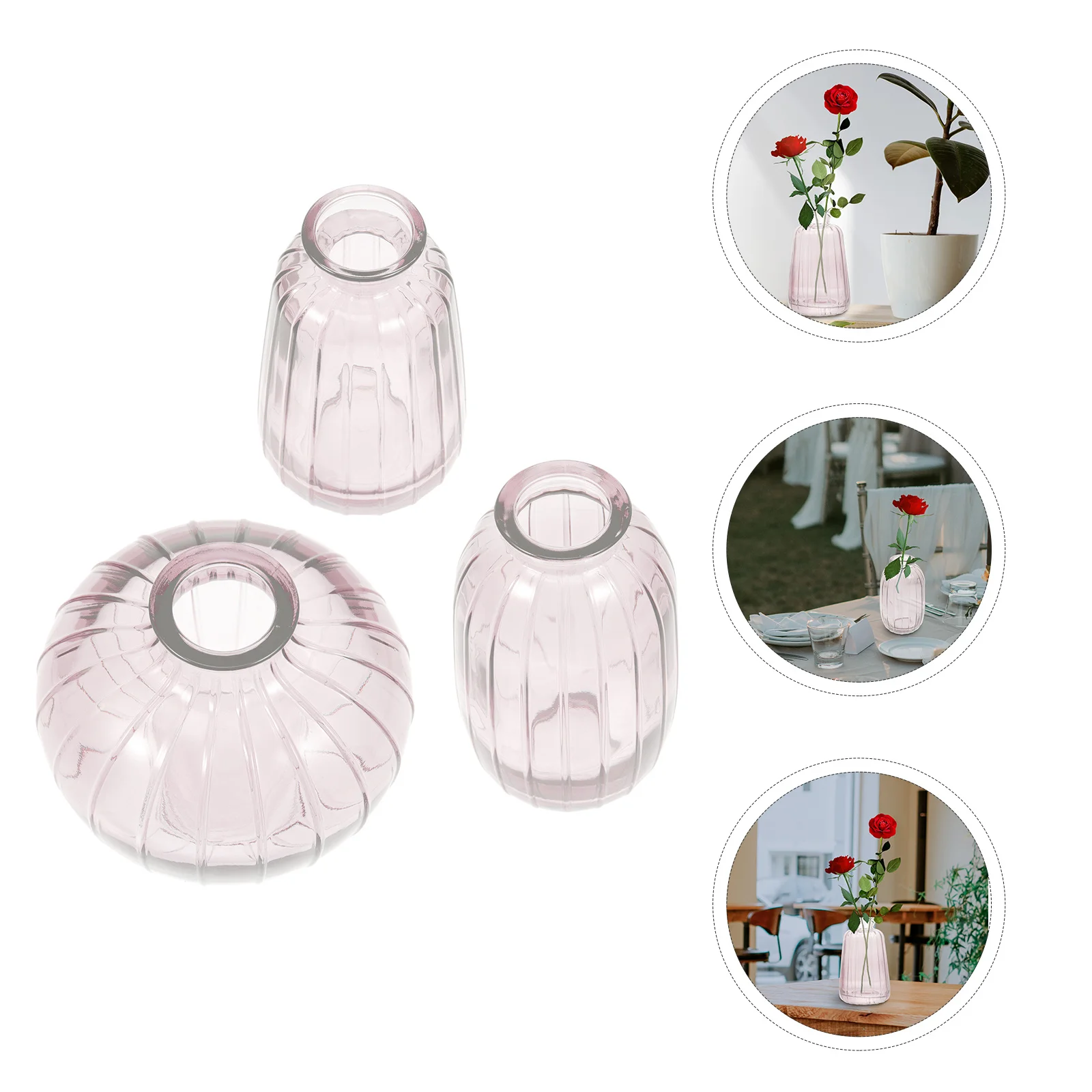 

3Pcs Embossed Creative Flower Holder Vase Glass Desktop Flower Arrangement Ornament Vase Adornment Plants Container