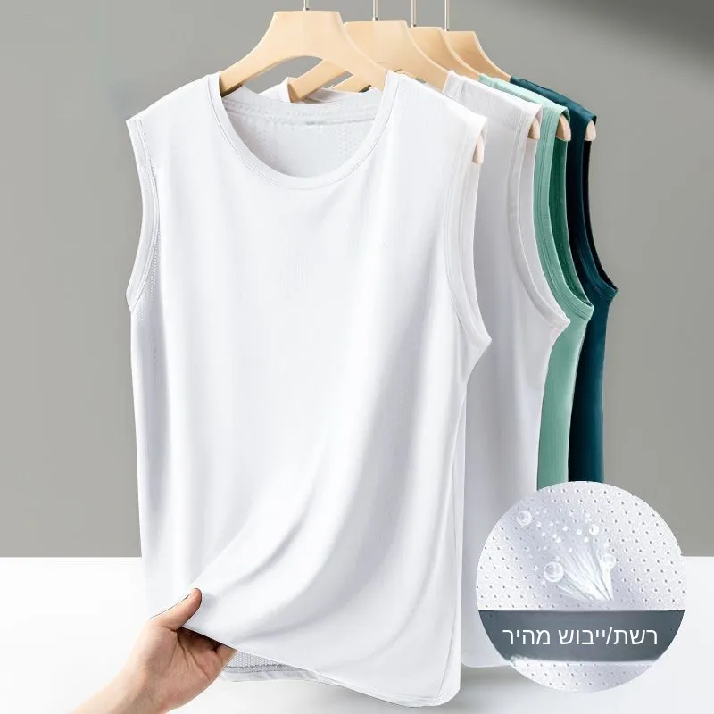 Men's Mesh Vest Thin Outdoor Sports T-Shirt Standard Fit No Brand Youth Summer Fashion Straight Hemline Flat Seams Pure Color