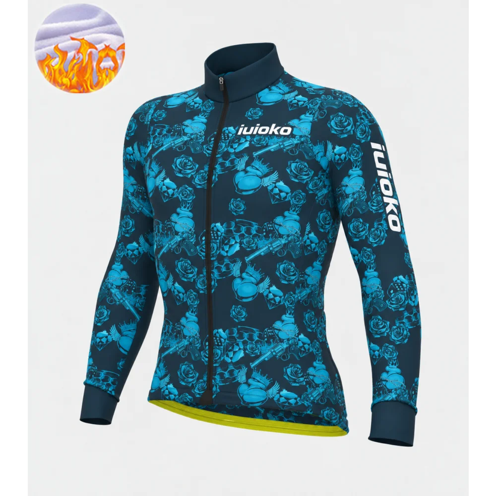 IUIOKO MenThermal Winter Cycling Jacket Fleece Lining Long Sleeve Jersey Windproof Running Riding Ciclismo Mtb Cycling Clothing