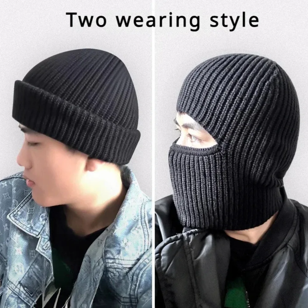 

1PC Winter Knitted Hat Cotton Thickened Cold Protection Outdoor Cycling Warm Cap Mask 2 in 1 Full Face Earmuffs Bonnets