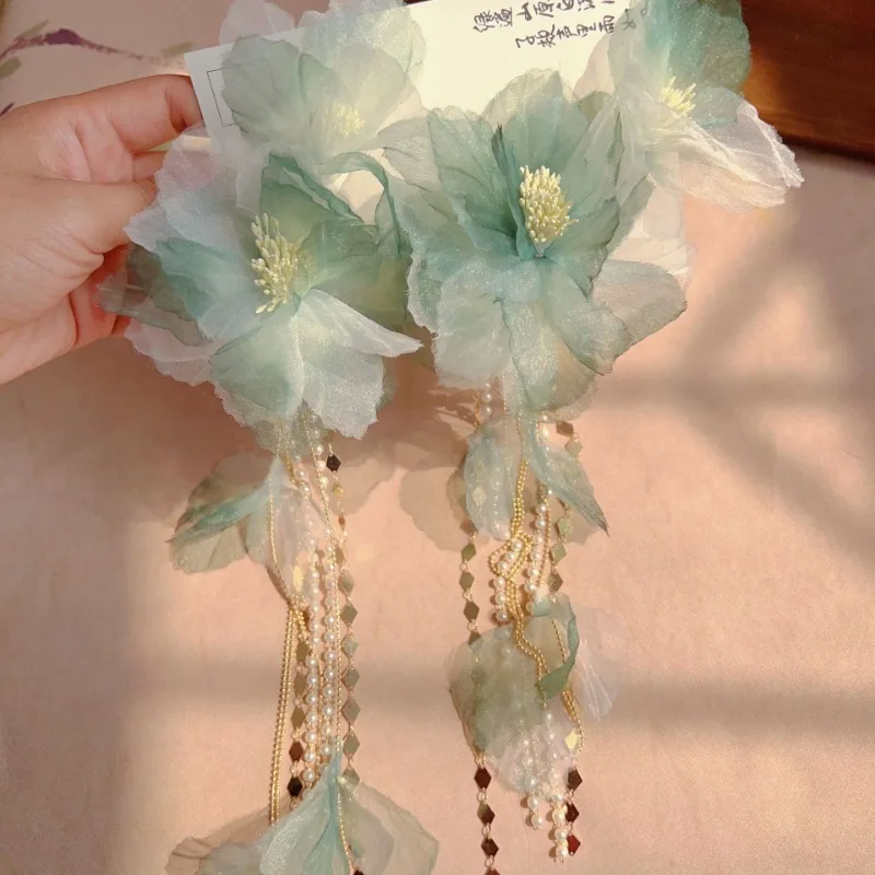 silk flower hibiscus hair accessories fringed hairpin antique  crepe flower hair clips accessories