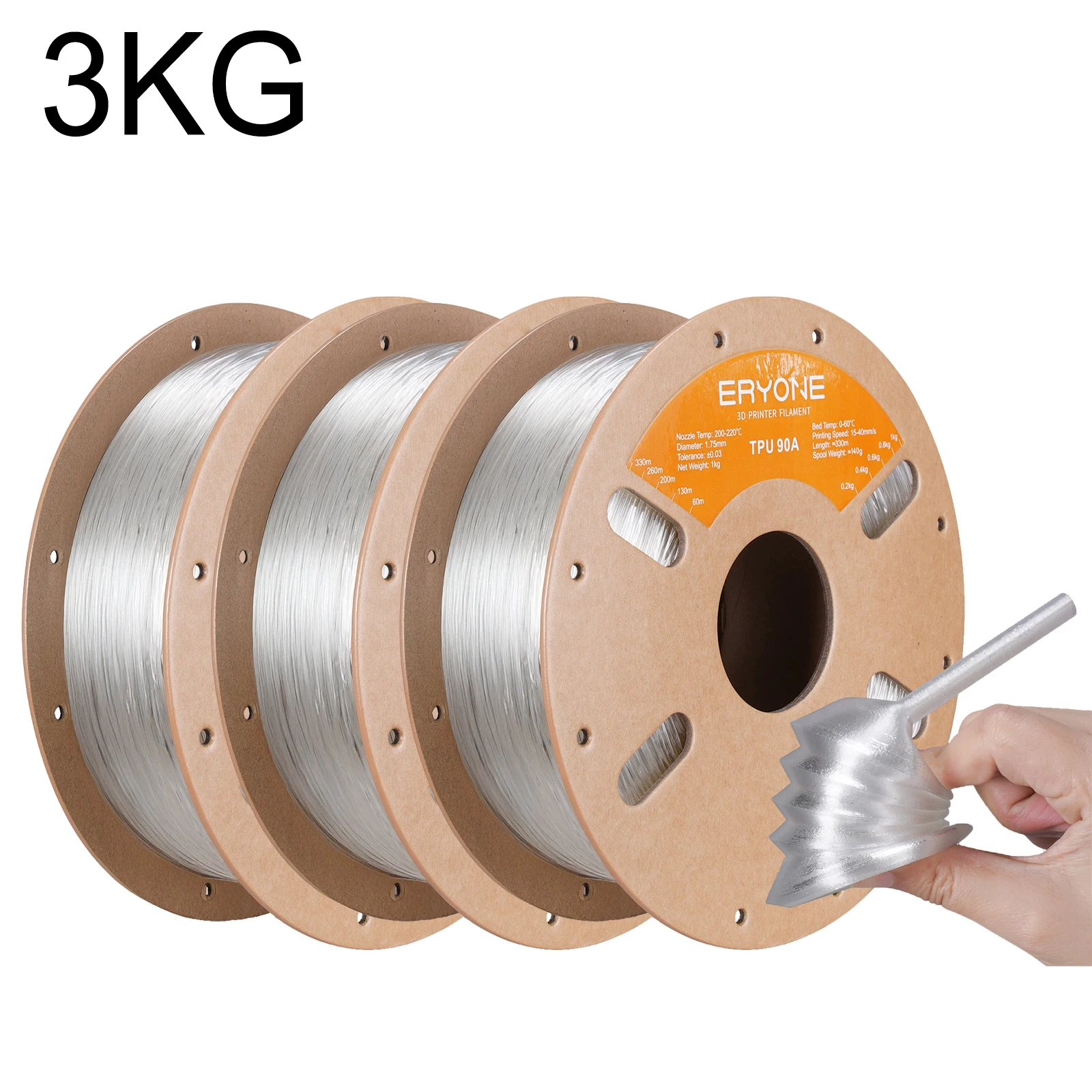 ERYONE TPU Filament 90A 1,75mm für 3D-Drucker +/-0,03mm, 90A, 1kg (2,2 LBS) / Spule TPU Filament 90A