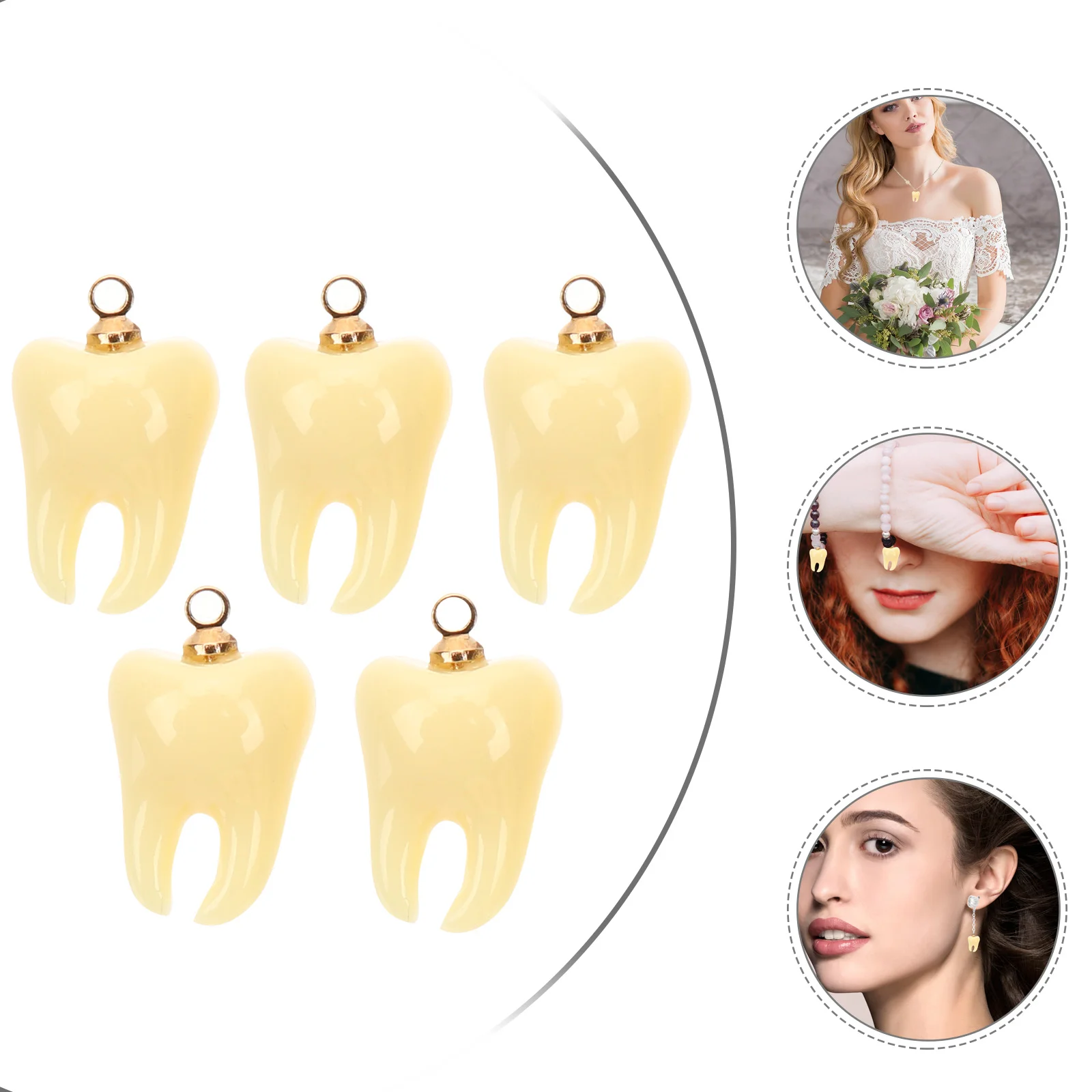 5 Pcs Tooth Shape Pendant Dental Charm Jewelry Decoration Charms Resin DIY Teeth Keychain Three-dimensional