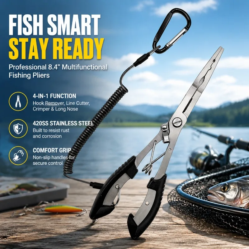 Multifunctional Fishing Pliers and Fish Gripper Set Rustproof Angling Kit Built-in Line Cutter Tackle for Saltwater Freshwater