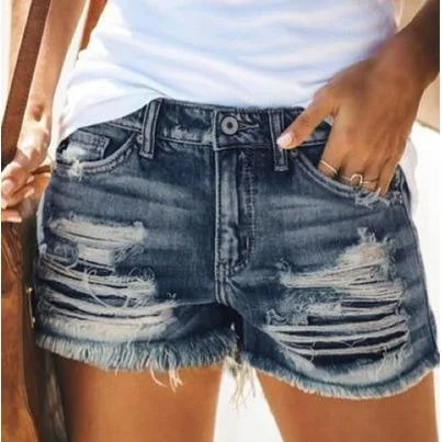 High Waist Fringed Ripped Denim Shorts Women's Casual Cotton Pants Straight Leg High Rise Spring Summer Fashion European Style
