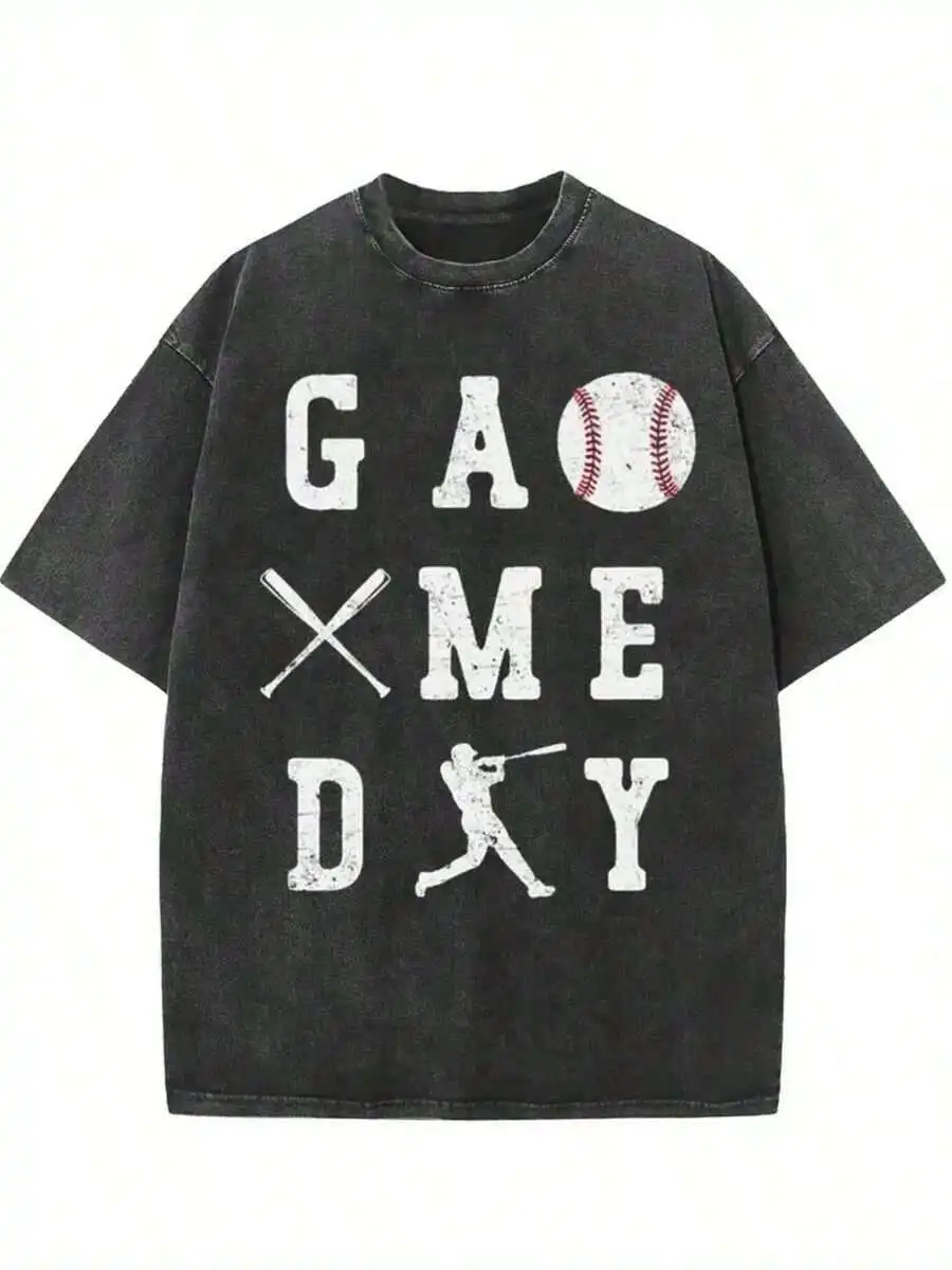 

Mens Vintage Washed Cotton Baseball Graphic Tee Loose Fit Short Sleeve Round Neck T-Shirt