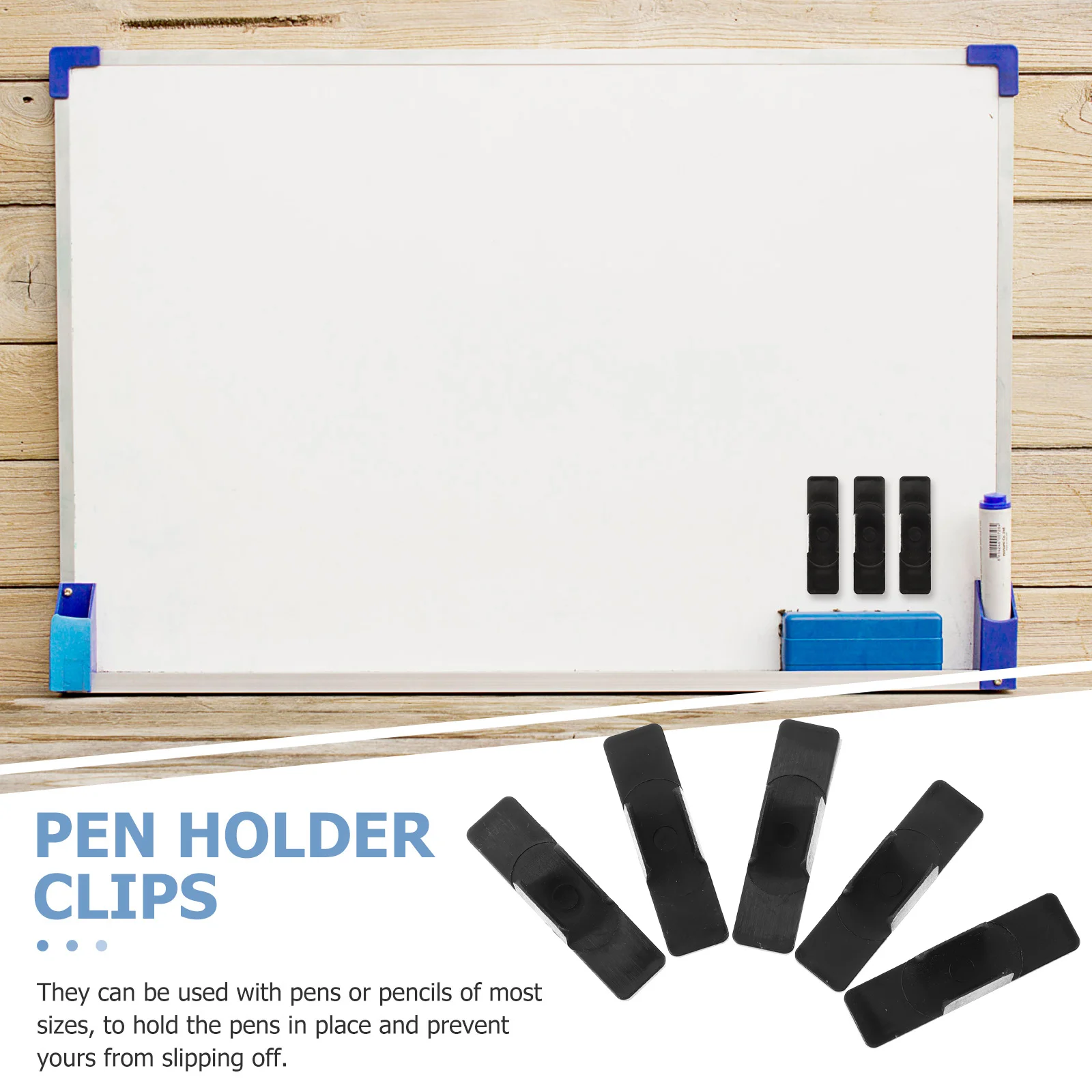

20 Pcs Pen Holders Storage Self Adhesive Whiteboard Marker Black Plastic Clips Self-adhesive