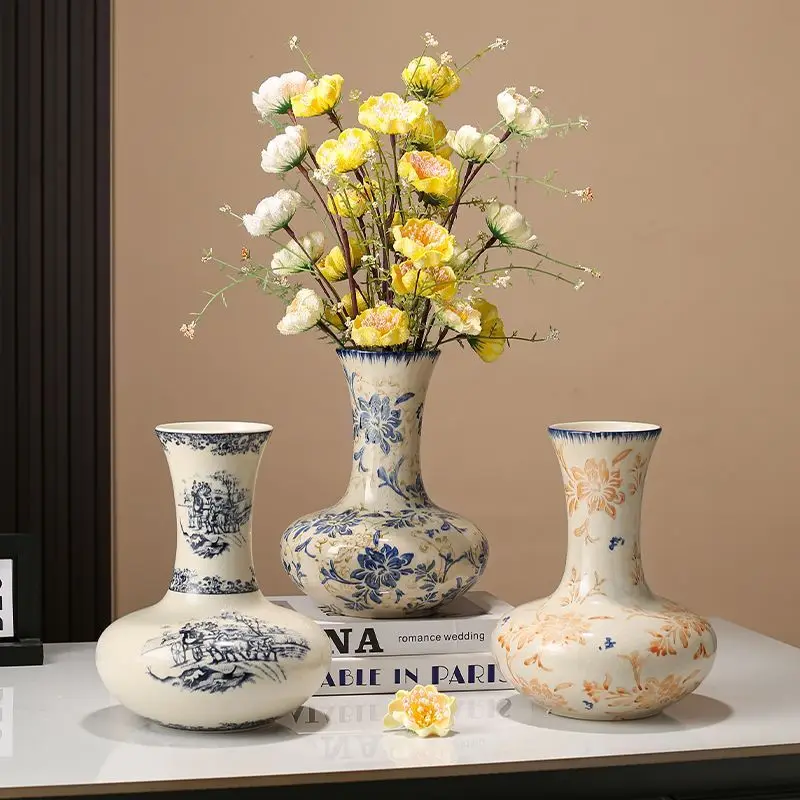 

Chinese-Style Blue White Porcelain Vase, Vintage Ceramic Home Decor For Office, Dining Table, Living Room, And Homestay