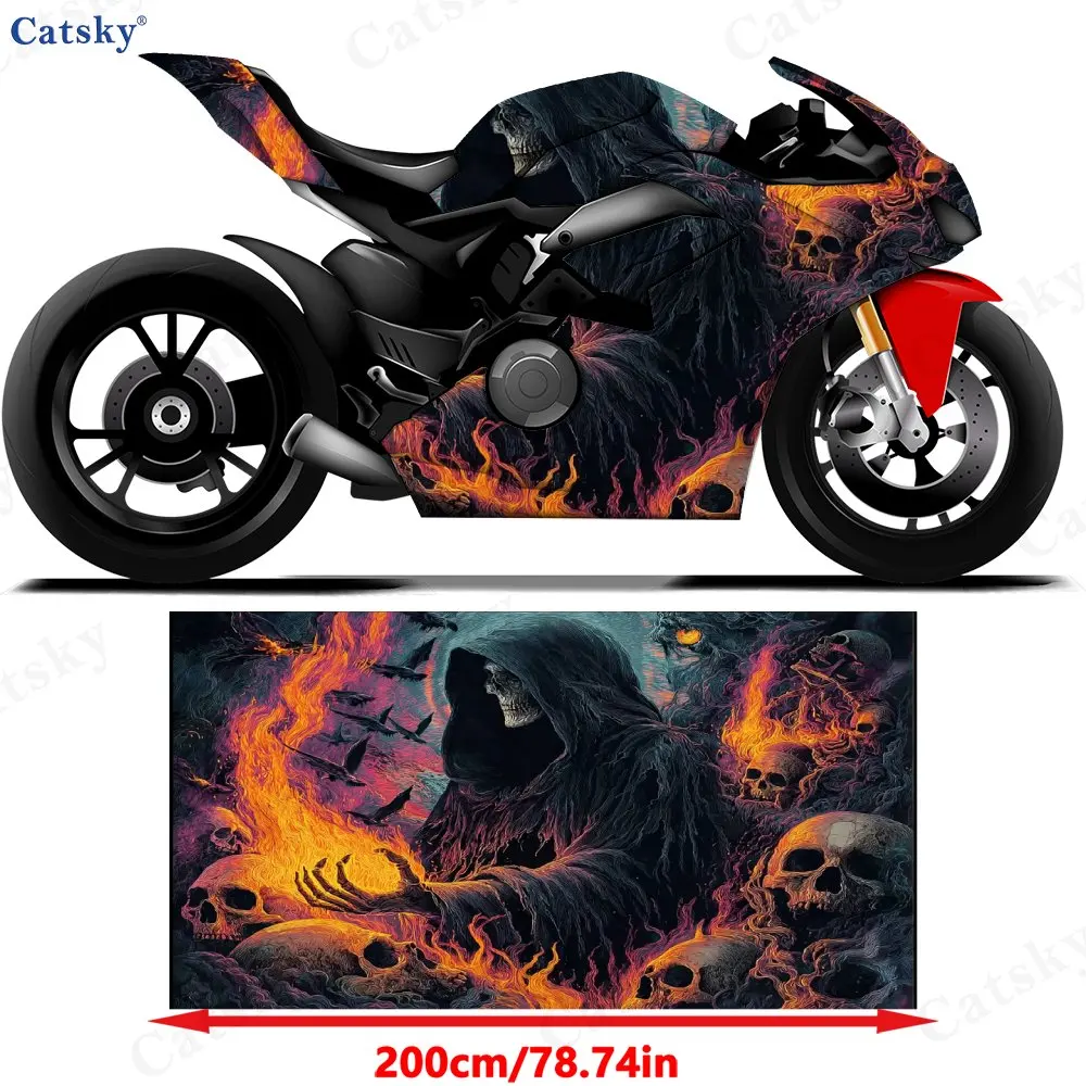 Gothic Mysterious Terror Skull Motorcycle Sticker, Detachable Sticker, Universal For Motorcycles, Durable And Scratch Resistant