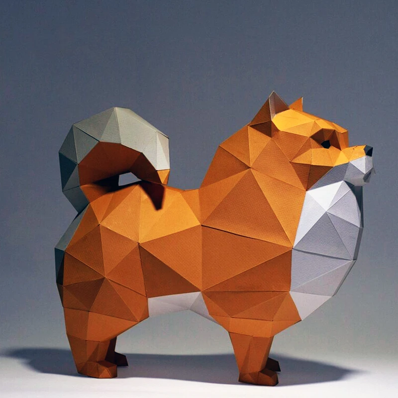 Pomeranian cão modelo de papel animal de estimação decoração para casa quarto ornamento mesa decoração papel artesanato origami 3d diy brinquedos feitos à mão