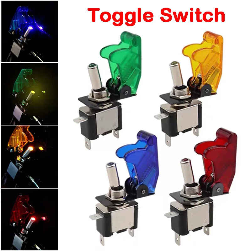Auto Car Boat Truck Illuminated Led Toggle Switch ON OFF With Safety Aircraft Flip Up Cover Guard 12V20A transparent