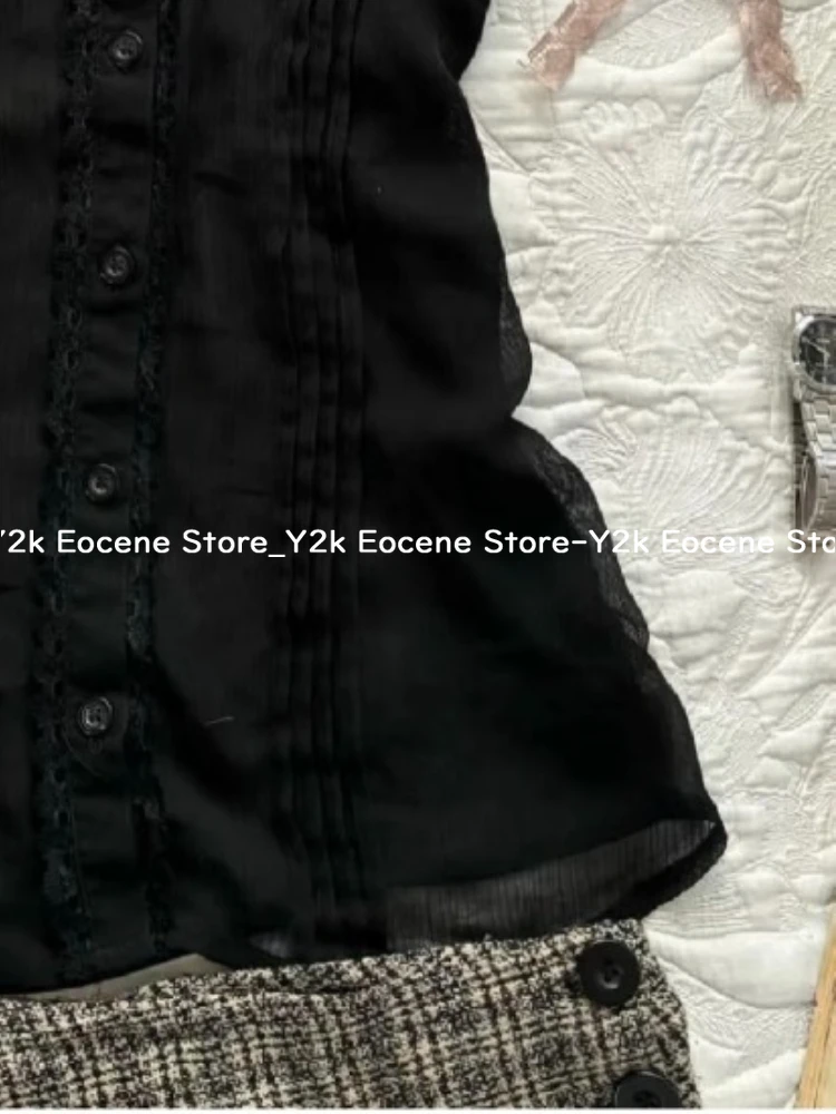 2000S Y2k Solidหญิงเสื้อผ้าผู้หญิงวินเทจChic Slimเสื้อนุ่มHarajuku Casualความงามแฟชั่นRuched Retro Tops Ins