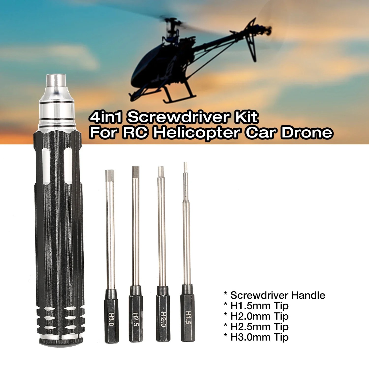 Jeu de tournevis 4 en 1, 1.5mm 2.0mm 2.5mm 3.0mm, poignée hexagonale en métal, Kit d'outils de réparation pour avion RC, Drone, voiture, bateau, partie