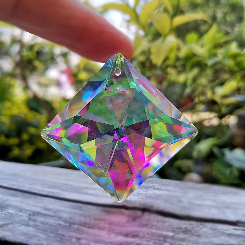 40mm Crystal Square Prism Suncatcher Glass Chandelier Parts Bead Garland Rainbow Hanging Sun Catcher Home Garden Decor Ornaments