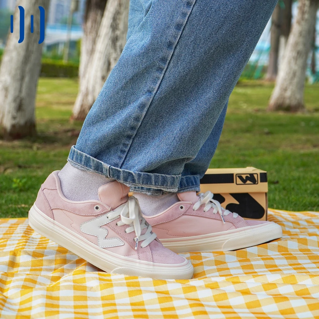 Ollieskate Skateboard Shoes Light Pink Suede Canvas Patchwork Campus Fashion Sneakers for Men Women