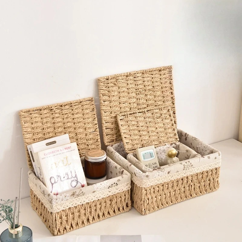 سطح المكتب فوضى فرز وسلة التخزين الروطان المنسوجة ورقة حبل سلة المنسوجة الإطار وجبة خفيفة سلة التخزين