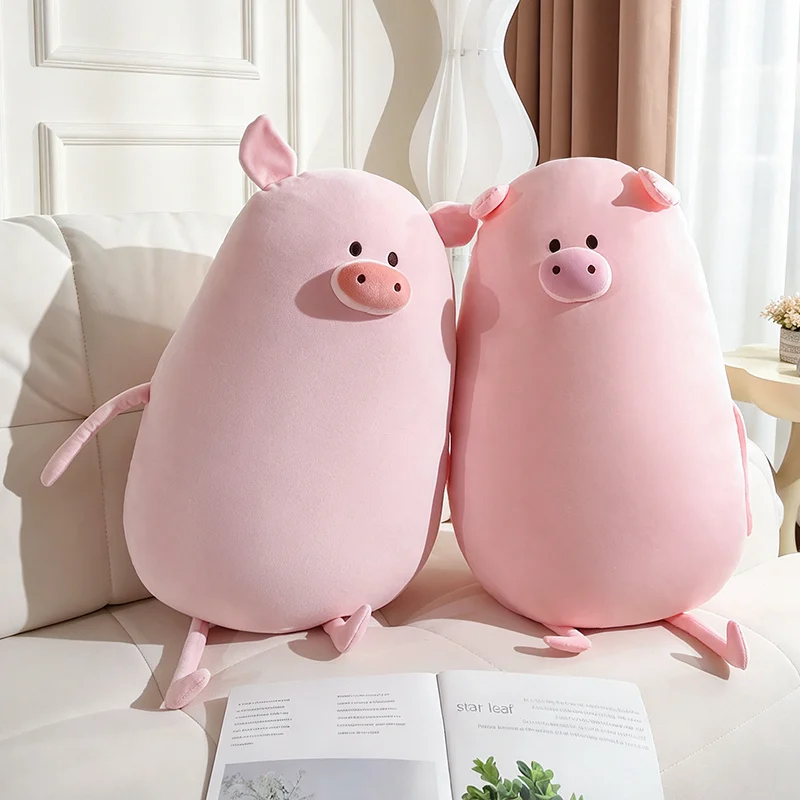 Pink Pig Plush Pillow Oval Hugging Cushion With Smiling Snout For Kawaii Animal Lovers Soft Bedroom Rest And Cozy Reading Time