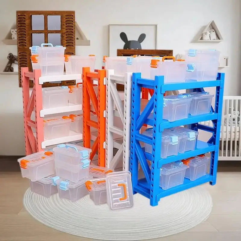 Doll House Decor at 1:12 Scale, Multi-layer Storage Shelves Miniature, Home Model Furniture toy, Dollhouse Accessories