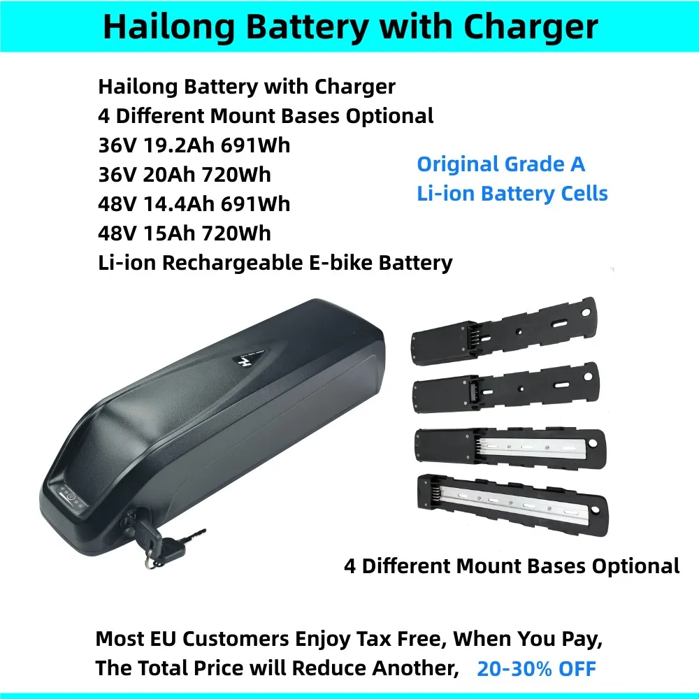 

Hailong Shark Down Tube Type Ebike Battery 36V 19.2Ah 20Ah 48V 14.4Ah 15Ah 250w 350w 500w 750w 1000w Electric Bike Battery