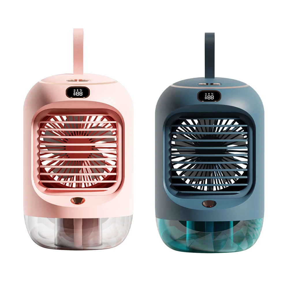 USB portable air cooler mini desktop fan with spray function and automatic oscillation compact energy saving fan for office use