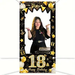 Gold Black Happy Birthday Photo Booth Frame Banner 18th 21st 30th 40th 50th Fabulous Birthday Party Backdrops