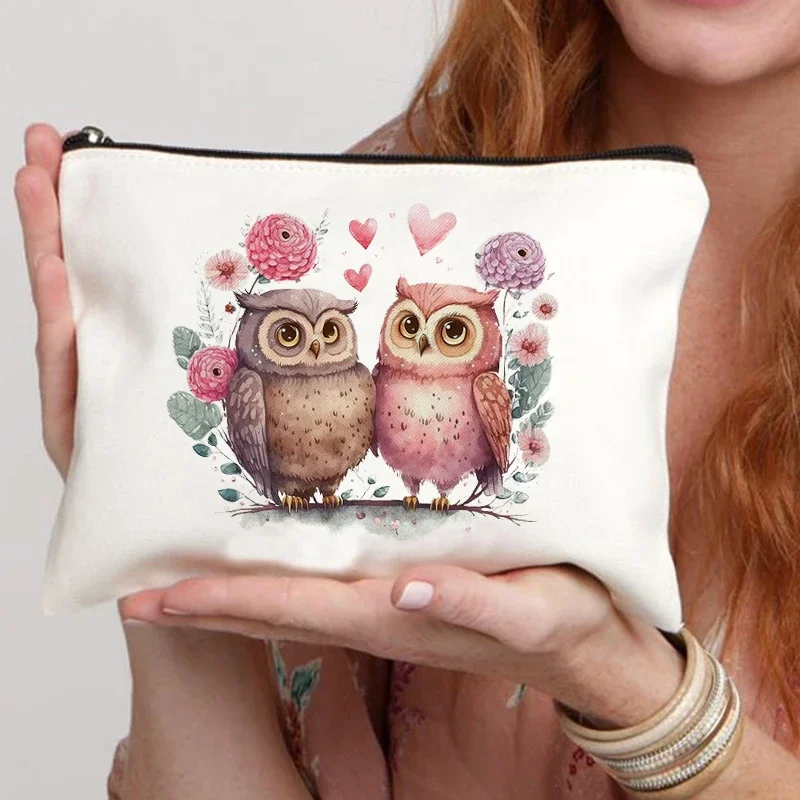 Owl's Love Make Up Bag Cosmetiquera Makeup Products Bags for Girls School Pencil Case Square Bag Travel Toiletry Bag Beauty Case