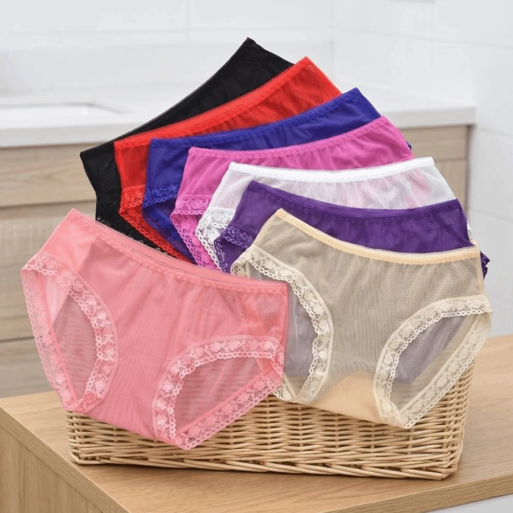 Low Waist Sheer Mesh Lace Thong Seamless Transparent Lace Flower Briefs Women Lingerie Hollow Romantic T Panties Romantic Night