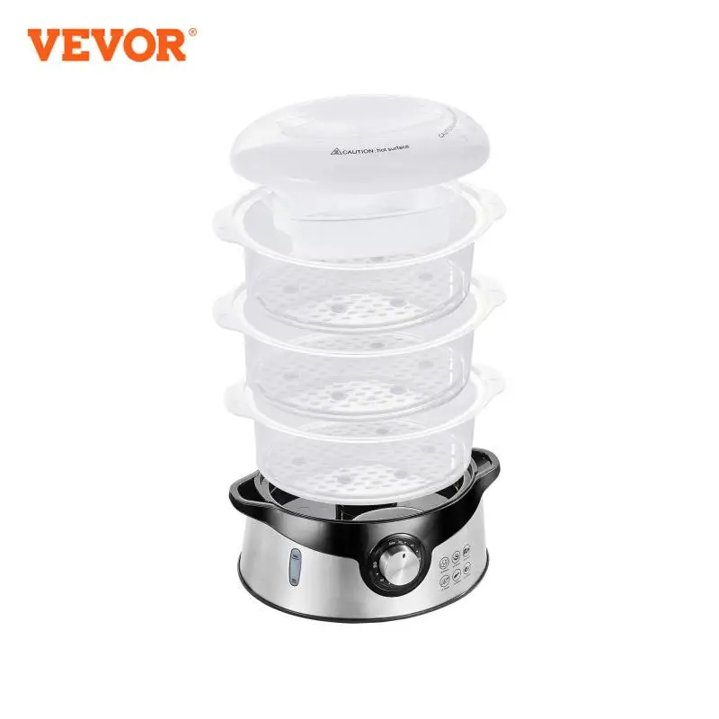 VEVOR Electric Vegetable Food Steamer with 3-Tier Stackable Trays 800W Steamer with Time Auto Shut-Off and Boil Dry Protection