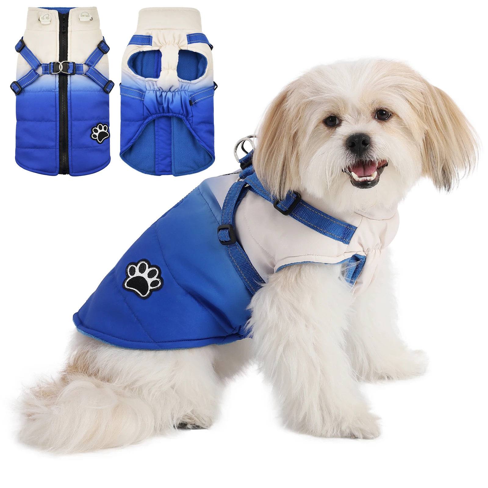 Pet Dog Jacket With Harness Winter Warm Back Zipper Coats for Small Medium Large Pet Dogs Windproof Thickness Reflective Clothes