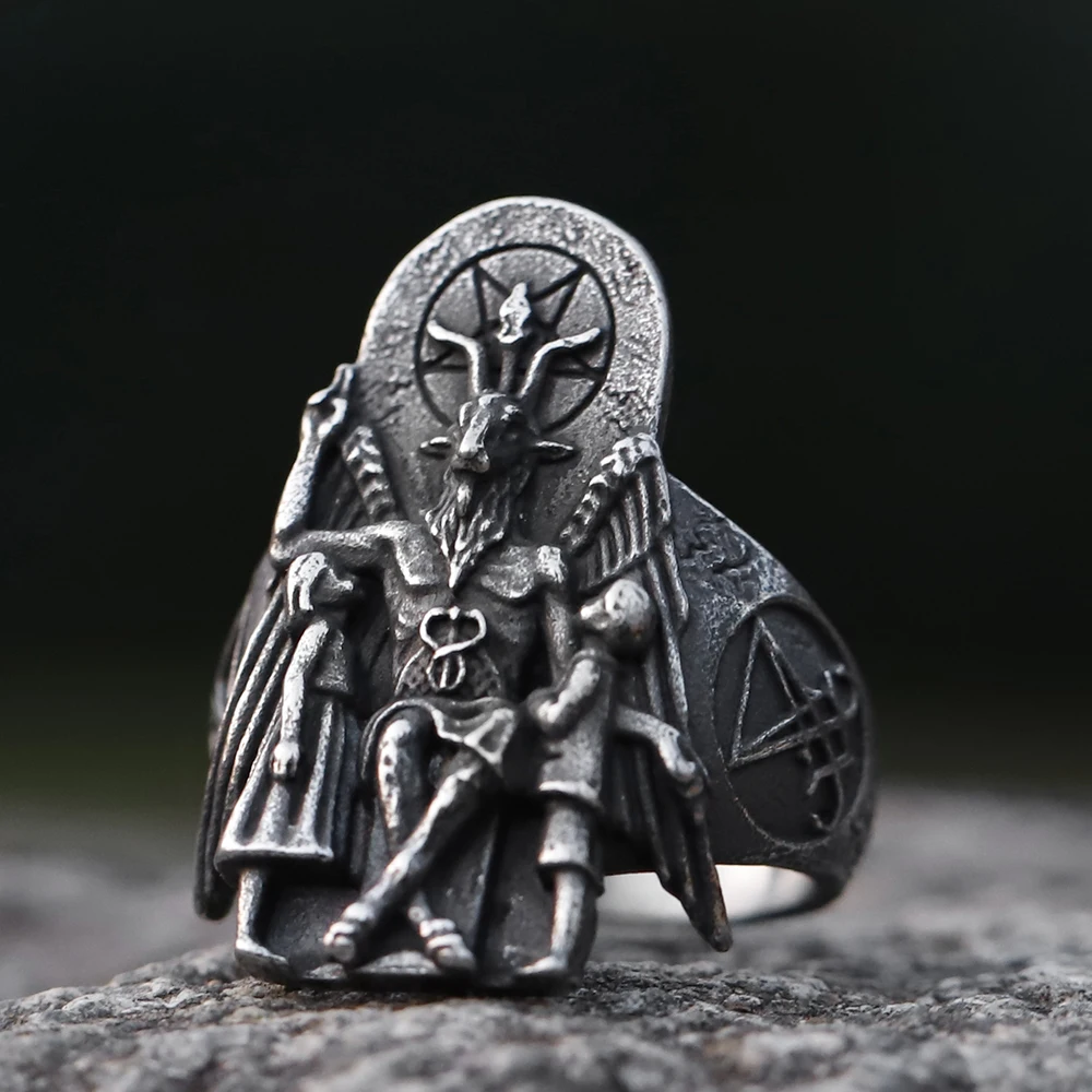 2023 new Vintage Ring Lucifer Satan Signet Ring For Men With Anubis Stainless Steel fashion punk Jewelry Gift Wholesale