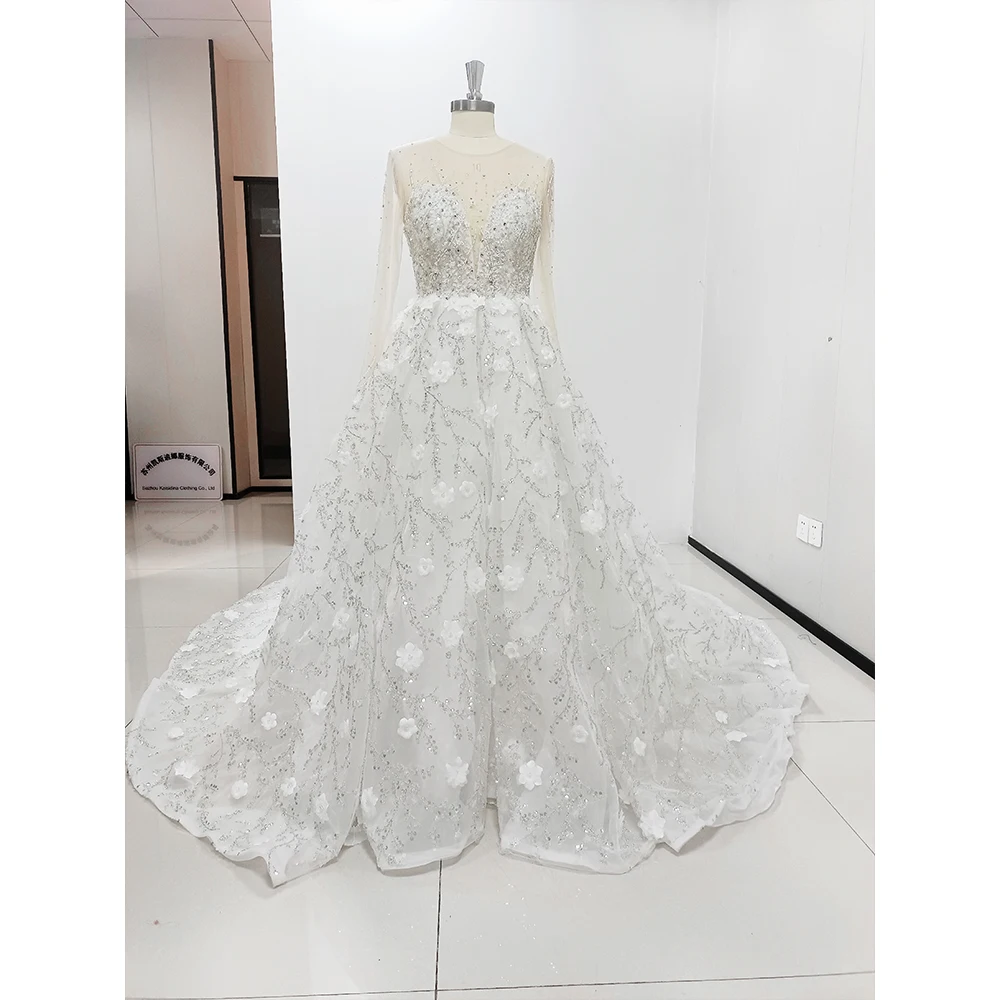 

Exquisite 3D Flowers Wedding Dresses Elegant Beads Sequined Appliques A-Line Gowns Fashion Court Train Bridal Dresses 2024