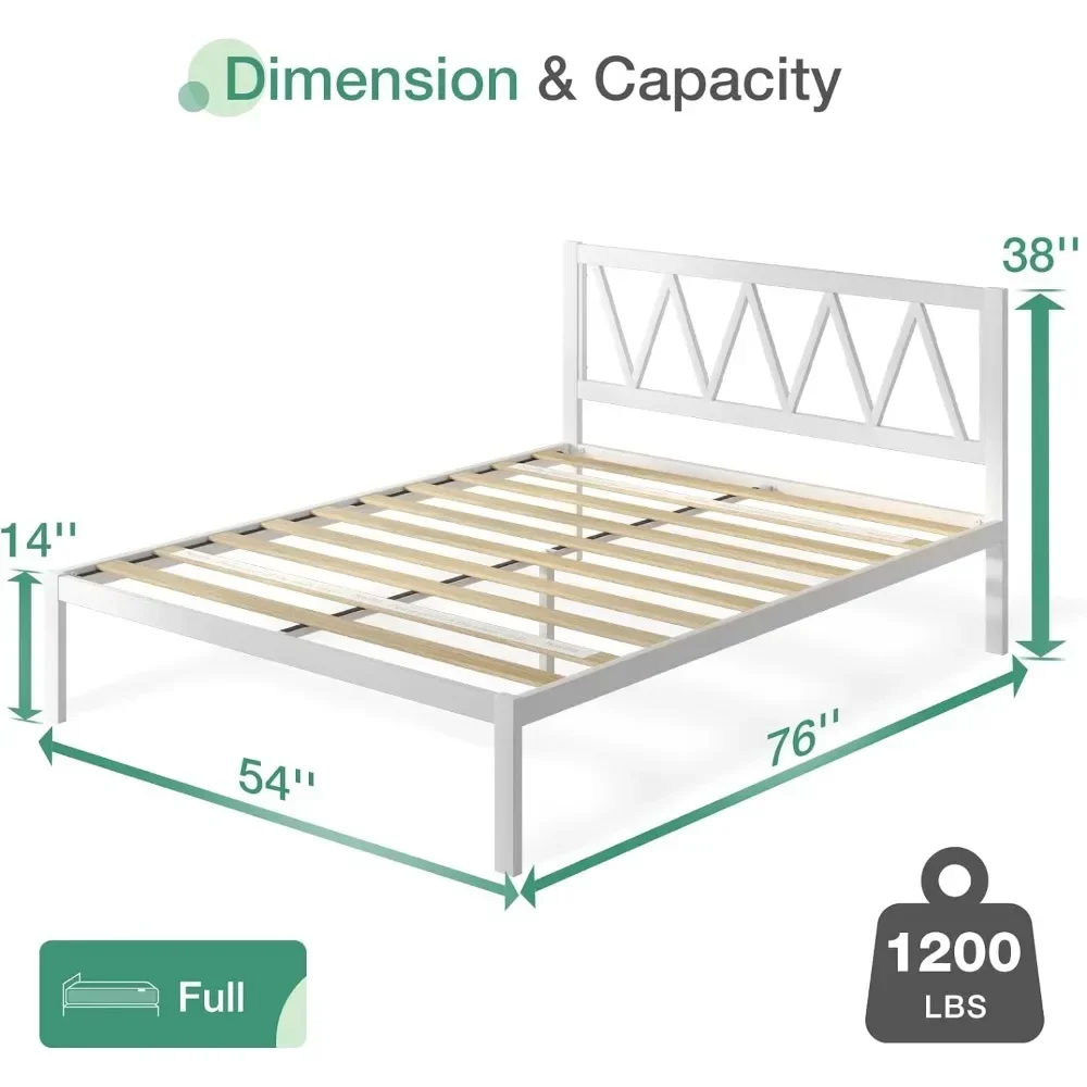 Size Bed Frame with Headboard, Metal Platform Bed Frame,Wood Slat Support, Heavy Duty, No Box Spring Needed, Easy Assembly