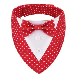 Valentine's Day Dog Tuxedo Bandana Red Heart Dog Tux with Bowtie Adjustable Dog Valentine Costume for Small Medium Dogs Pets