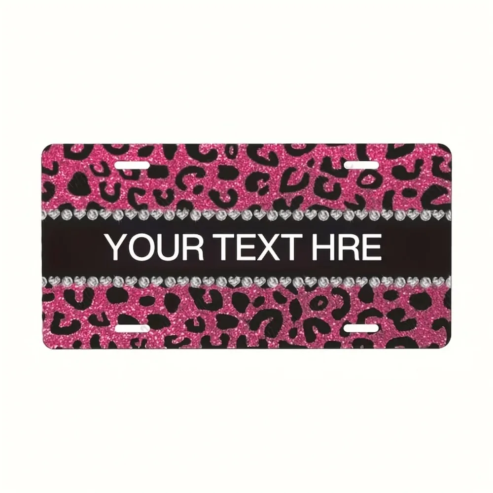 [2D Flat] 1pc Custom Text Pink Glitter Leopard Rhinestone Heart Aluminum Sign (Only For Decoration)