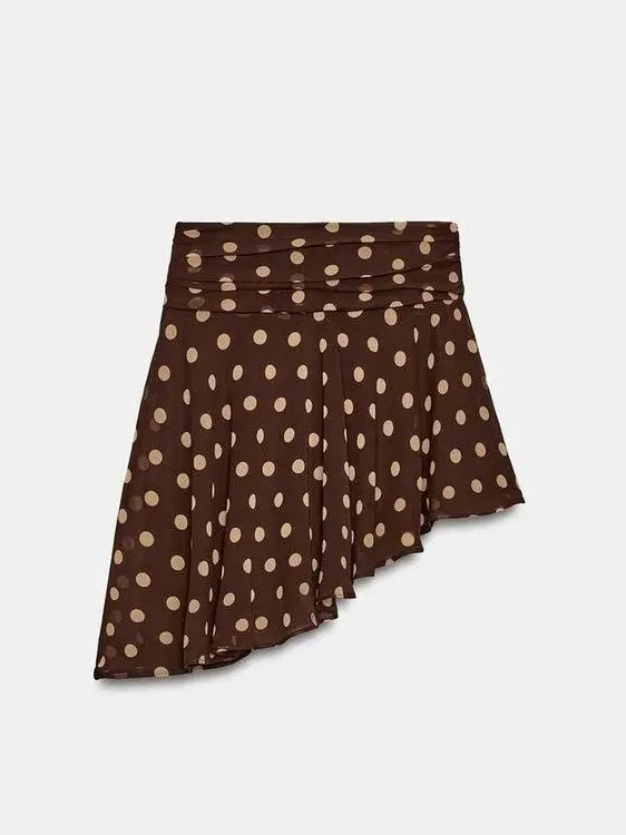 Spring Summer New Vintage mid Waist Invisible Side Zipper Polka Dot Pleated Asymmetrical Skirt Women's Half Body Skirt