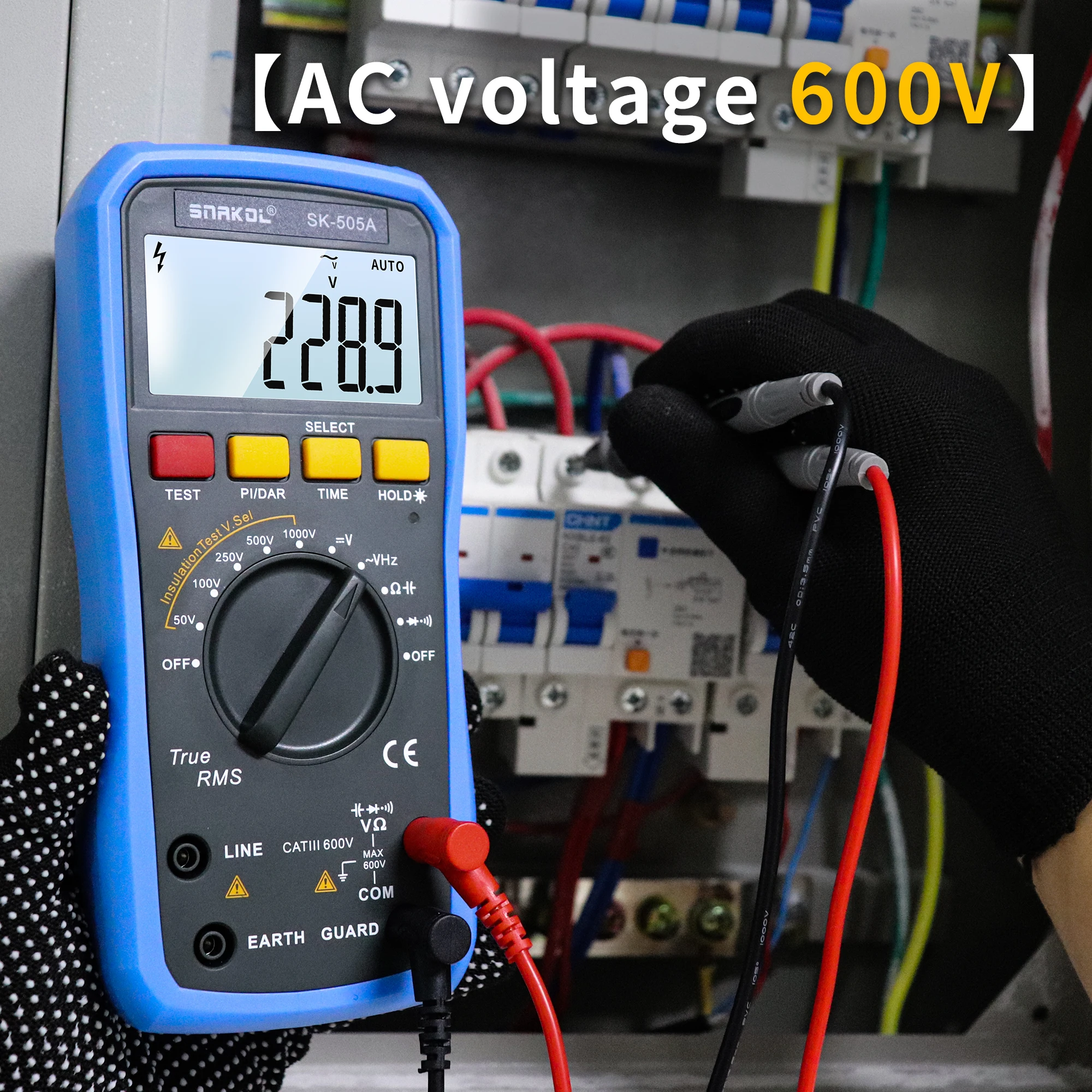 2-in-1 Digital Insulation Resistance Tester + Multimeter 50V-1000V/20GΩ Ω/Cap/Continuity PI/DAR Auto Range