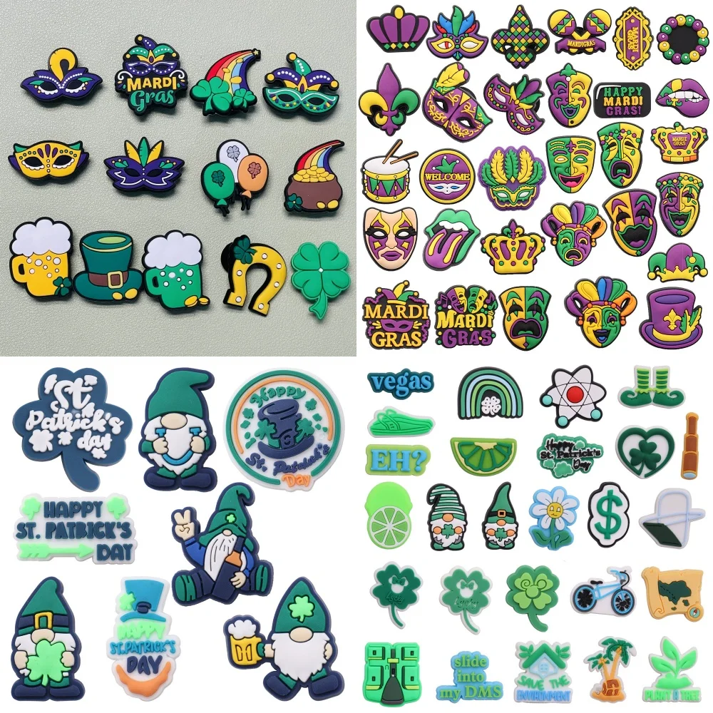 

8-30Pcs Mardi Gras Ireland Happy ST Patrick's Day PVC Shoe Charms Garden Shoes Button Decorations Accessories Holiday Present