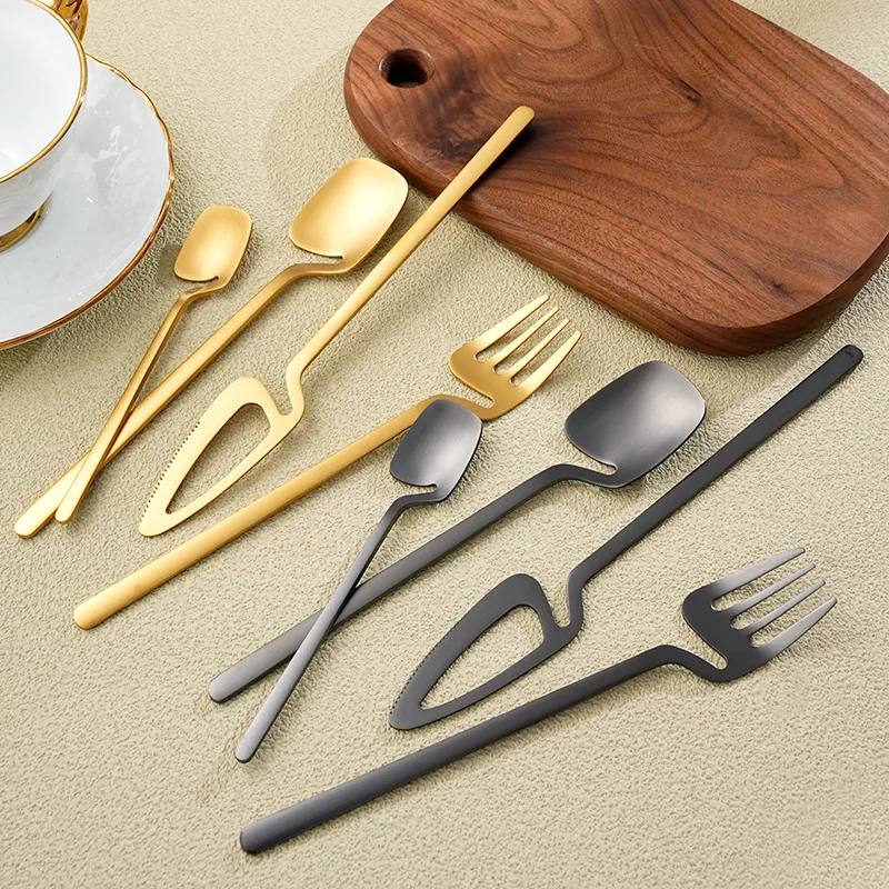Creative Hanging Cutlery Set 4Pcs SUS304 Stainless Steel Matte Fork Spoon Tableware for Dinner Dessert Steak