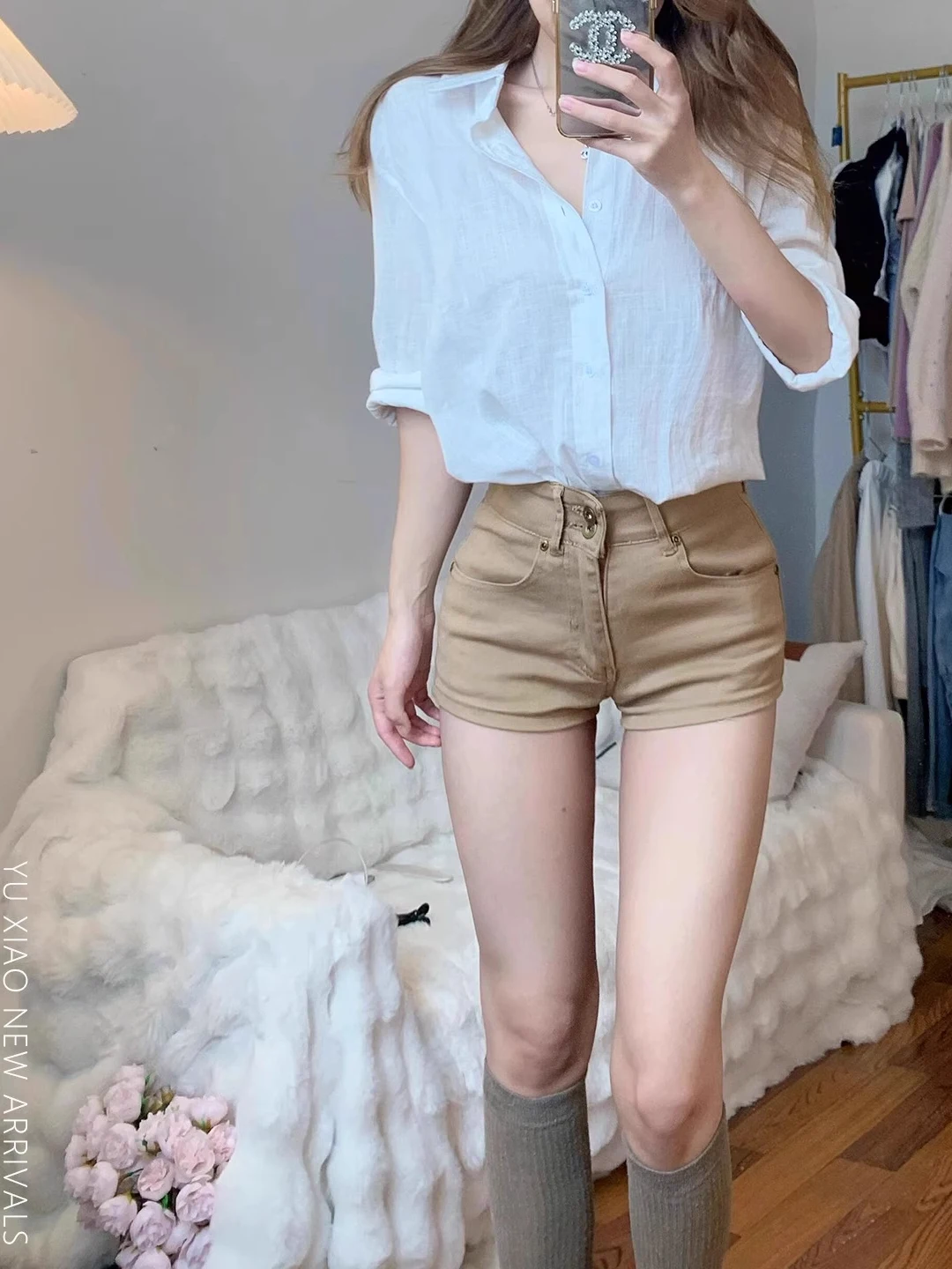 Retro American Khaki Denim orts Women's Summer New Spicy Girl Elastic Slim Fit Bodycon Hot Pants High Waist Wide Leg Jeans