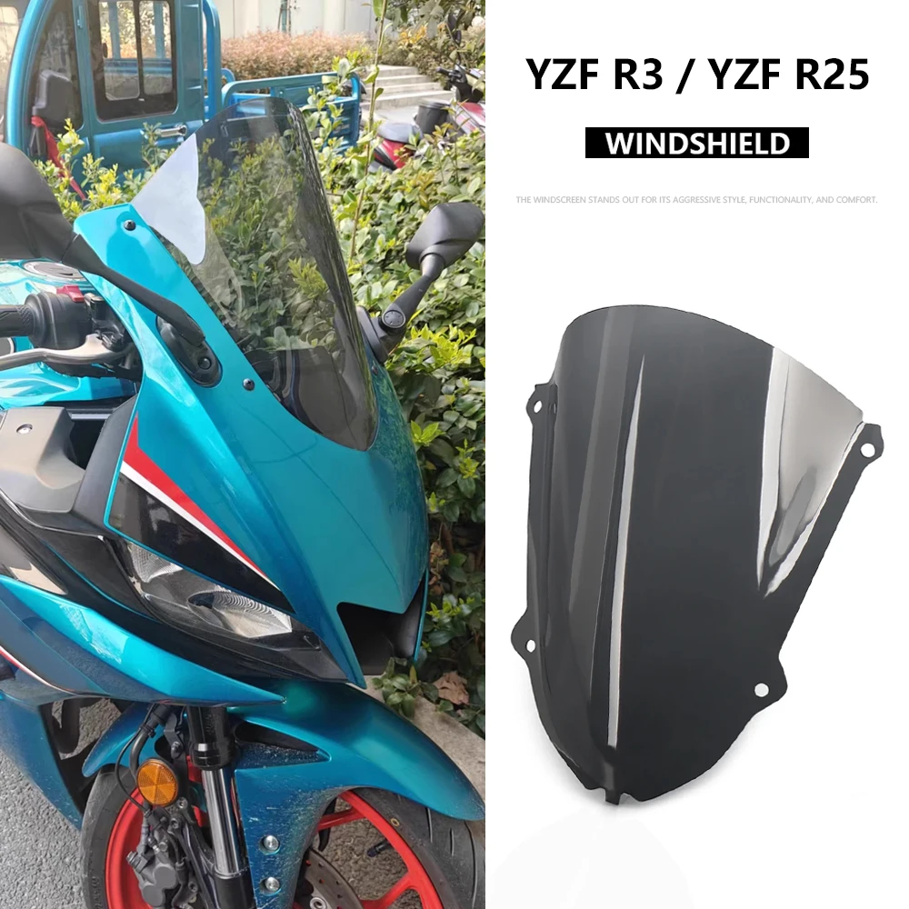 

Motorcycle Accessories For Yamaha YZF R25 R3 YZFR25 YZFR3 2019-2025 Double Bubble Windscreen Screen Windshield Wind Deflector