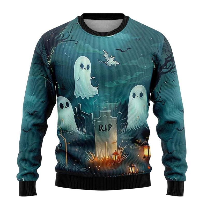 

Halloween Men's Ugly Christmas Jumper Sweater Lovely Ghost Graphic Sweatshirts Spooky Long Sleeve Pullovers Unisex Y2k Sweaters