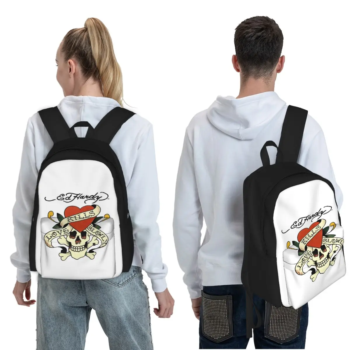 Ed Hardy Love Kills Slowly Student Backpack School Bag Hiking Travel Daypack for Men Women Fashion Bookbag Shoulder Bags