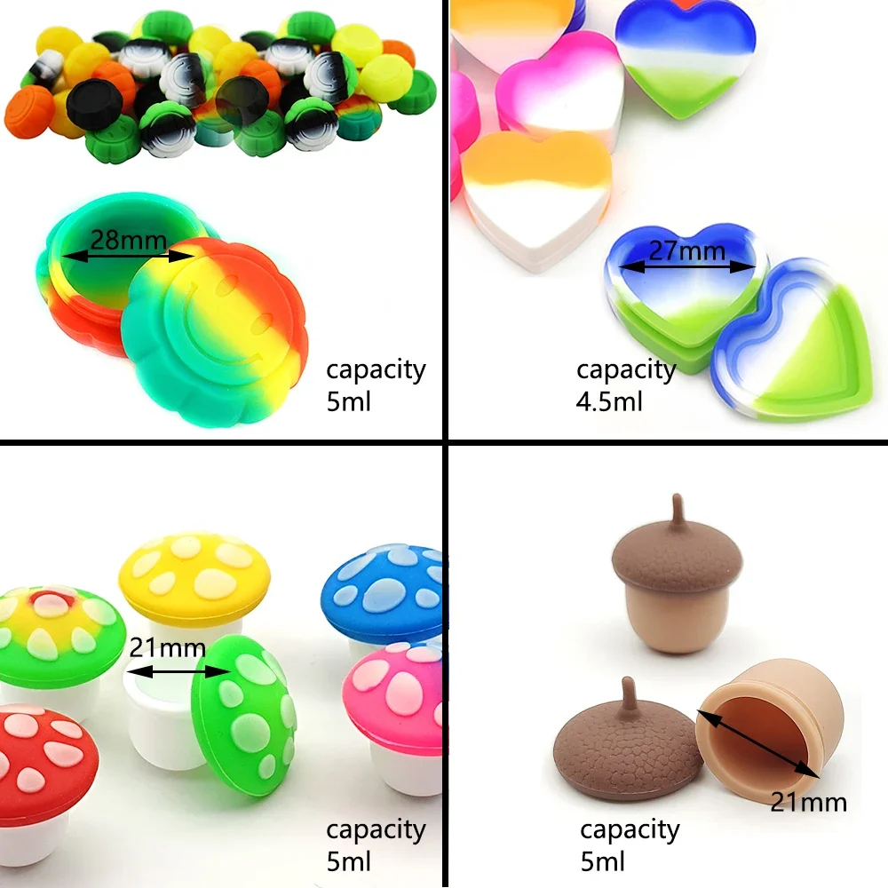1/2/10Pcs Silicone Jar 5ml Nonstick Container Oil Wax Jar 4Kind Jars Face Cream Cosmetic Ointment Tobacco Smoking Accessories